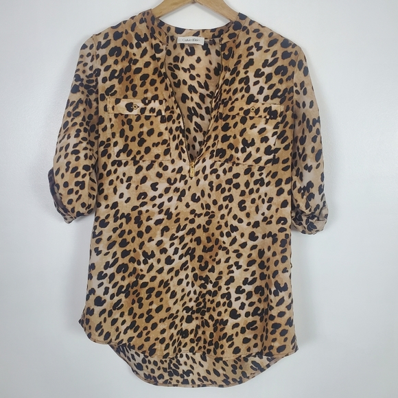 Calvin Klein Tops - Calvin Klein blouse cheetah leopard print XS